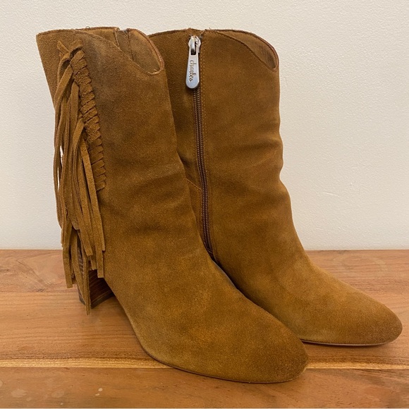 Charles By David Charles - Boulder Suede Booties with Fringe - Cognac Sz 9 - Picture 1 of 16